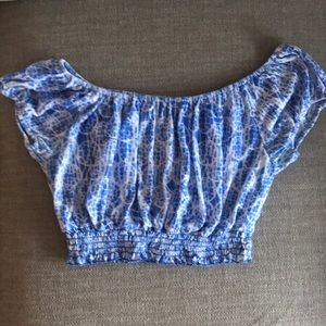 Blue and white off the shoulder crop top!